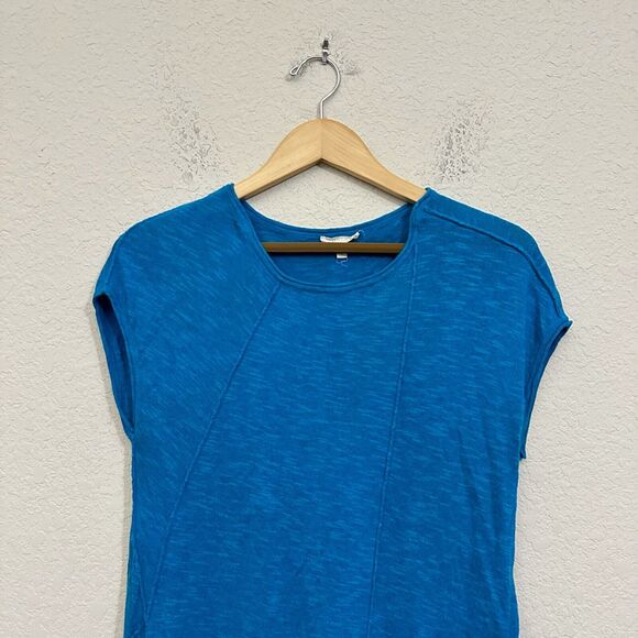 EILEEN FISHER Knit Top Turquoise Sleeveless Linen-Blend Asymmetrical - Picture 3 of 8